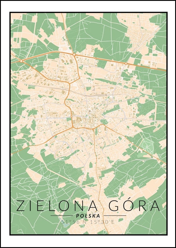 Image of Zielona Góra mapa kolorowa - plakat Wymiar do wyboru: 29,7x42 cm