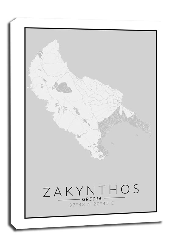 Image of Zakynthos wyspa mapa czarno biała - obraz na płótnie Wymiar do wyboru: 30x40 cm