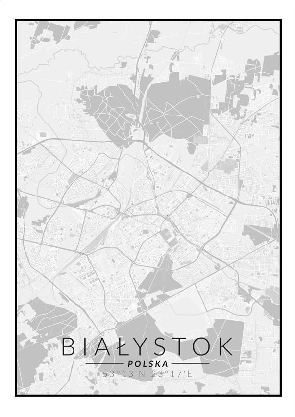 Image of Białystok, Polska mapa czarno biała - plakat Wymiar do wyboru: 70x100 cm