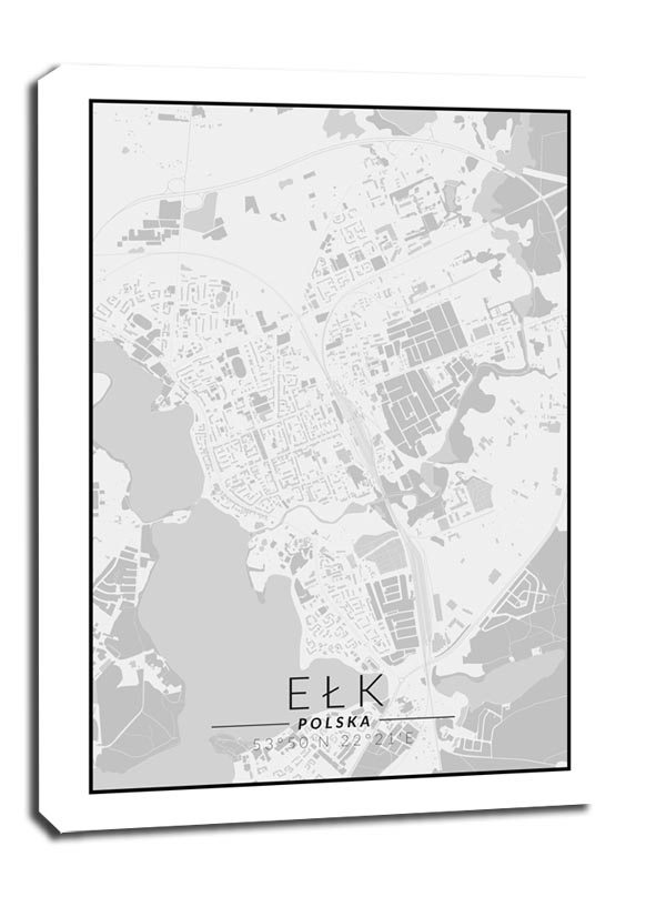 Image of Ełk mapa czarno biała - obraz na płótnie Wymiar do wyboru: 30x40 cm