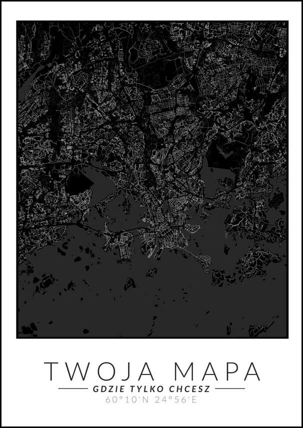 Image of Mapa Twojego miasta czarna - plakat Wymiar do wyboru: 21x29,7 cm