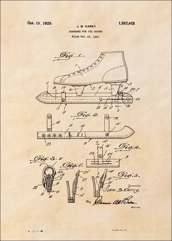 Image of Patent Łyżwy Projekt z 1925, sepia - plakat Wymiar do wyboru: 60x80 cm