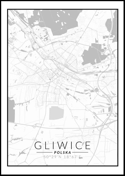 Image of Gliwice, Polska mapa czarno biała - plakat Wymiar do wyboru: 50x70 cm