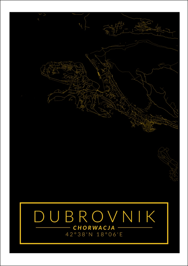 Image of dubrovnik mapa złota - plakat wymiar do wyboru: 42x59,4 cm