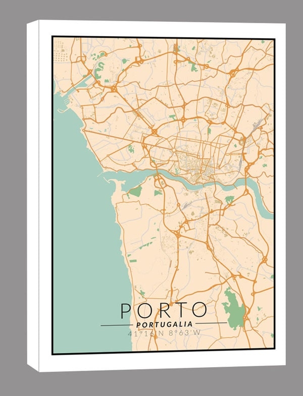 Image of Porto mapa kolorowa - obraz na płótnie Wymiar do wyboru: 60x90 cm