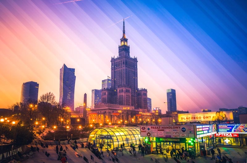 Kolorowa Warszawa Pałac Kultury i Nauki - plakat premium Wymiar do wyboru: 40x30 cm