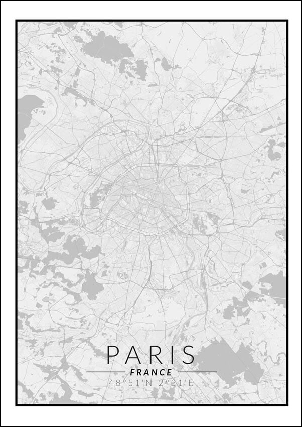 Image of Paris mapa czarno biała - plakat Wymiar do wyboru: 70x100 cm