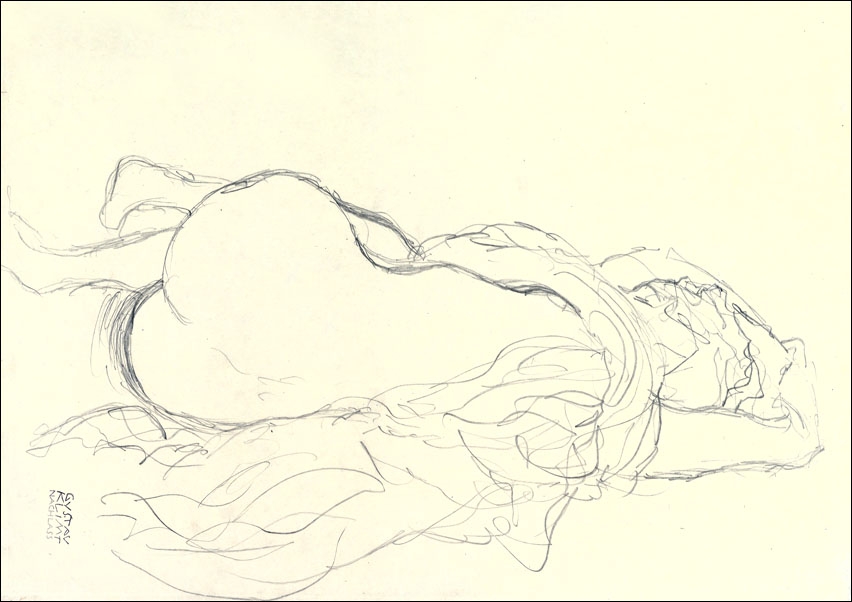 Image of Reclining Nude with Drapery, Back View, Gustav Klimt - plakat Wymiar do wyboru: 80x60 cm