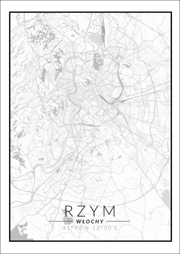 Image of Rzym mapa czarno biała - plakat Wymiar do wyboru: 20x30 cm