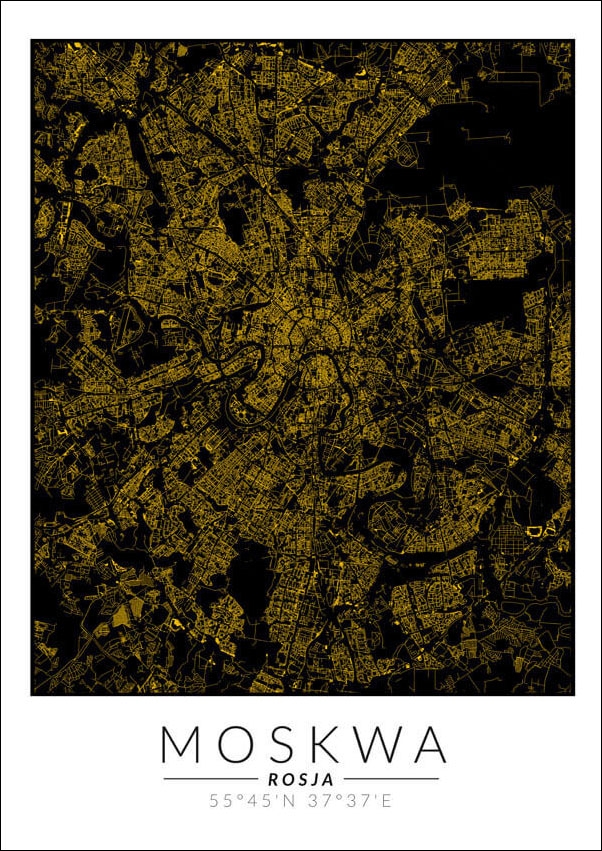 Image of Moskwa złota mapa - plakat Wymiar do wyboru: 30x40 cm