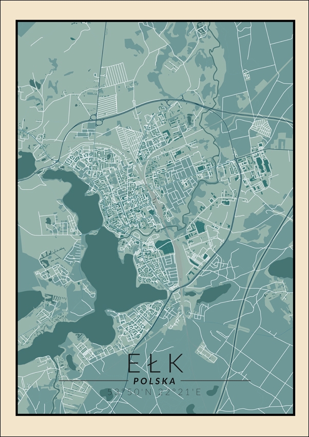 Image of Ełk mapa vintage - plakat Wymiar do wyboru: 30x40 cm