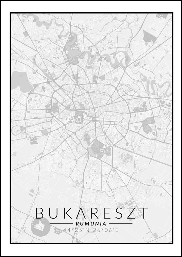 Image of Bukareszt mapa czarno biała - plakat Wymiar do wyboru: 70x100 cm