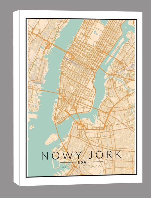 Image of Nowy Jork mapa kolorowa - obraz na płótnie Wymiar do wyboru: 40x60 cm
