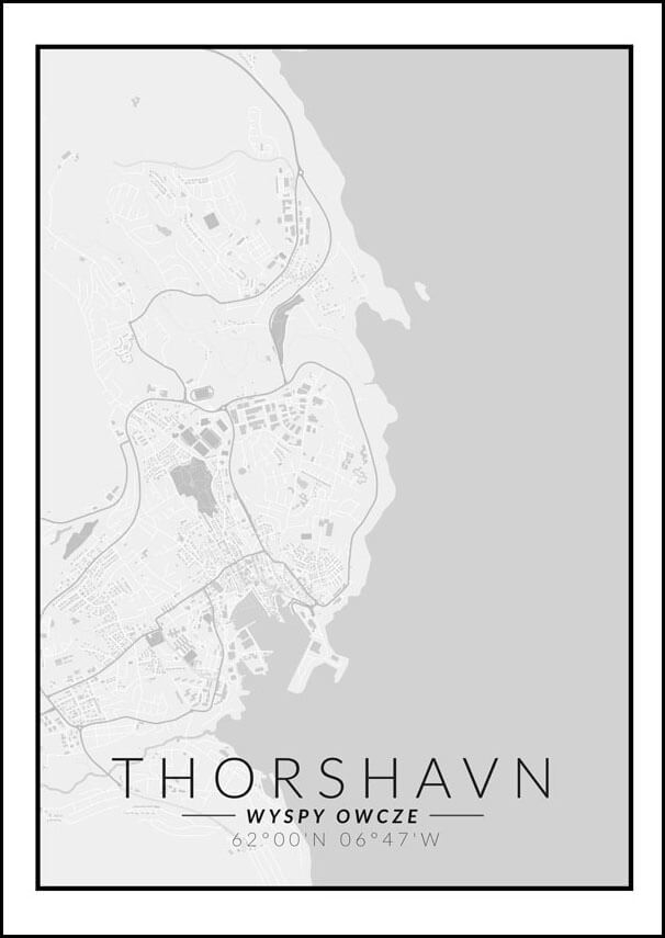 Image of Thorshavn mapa czarno biała - plakat Wymiar do wyboru: 30x40 cm