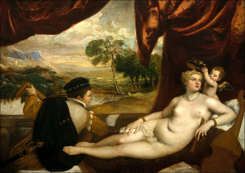 Image of Venus and the Lute Player, Tycjan - plakat Wymiar do wyboru: 70x50 cm