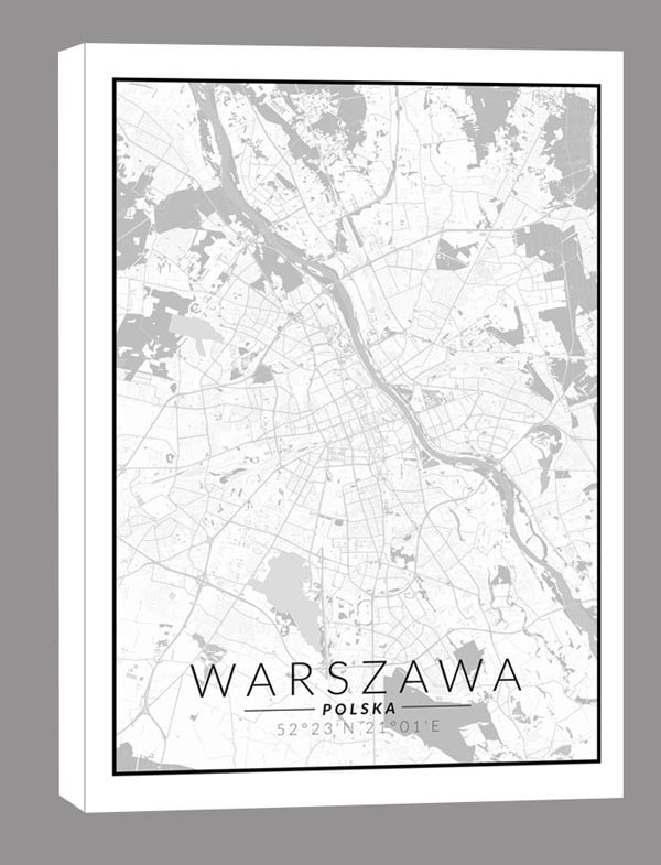 Image of Warszawa mapa czarno biała - obraz na płótnie Wymiar do wyboru: 40x50 cm