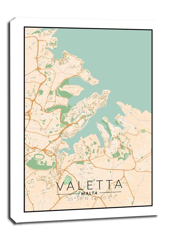 Image of Valetta mapa kolorowa - obraz na płótnie Wymiar do wyboru: 90x120 cm