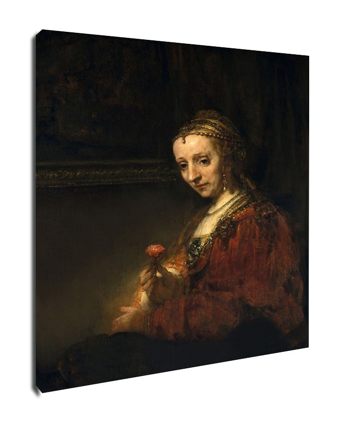 Image of Woman with a Pink, Rembrandt - obraz na płótnie Wymiar do wyboru: 20x30 cm