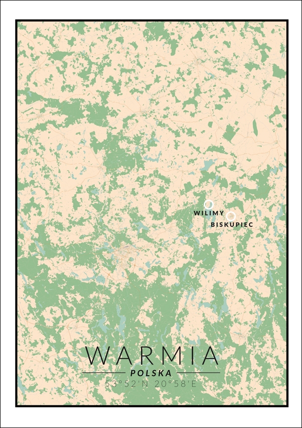 Image of Warmia mapa kolorowa - plakat Wymiar do wyboru: 50x70 cm