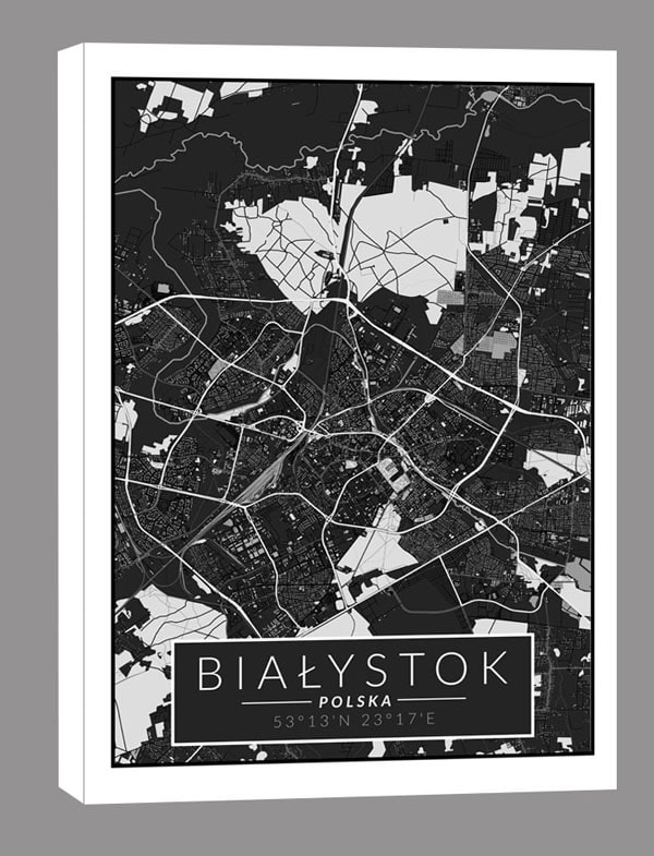 Image of Białystok czarna mapa - obraz na płótnie Wymiar do wyboru: 90x120 cm