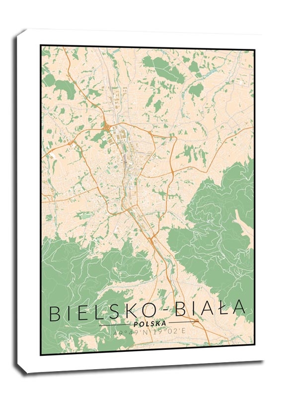 Image of Bielsko Biała mapa kolorowa - obraz na płótnie Wymiar do wyboru: 30x40 cm