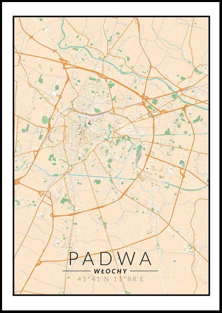 Image of Padwa, Włochy mapa kolorowa - plakat Wymiar do wyboru: 20x30 cm