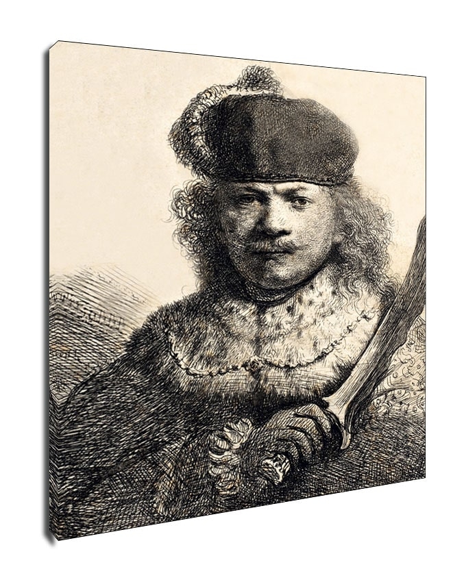 Image of Rembrandt with Raised Sabre, Rembrandt - obraz na płótnie Wymiar do wyboru: 70x100 cm