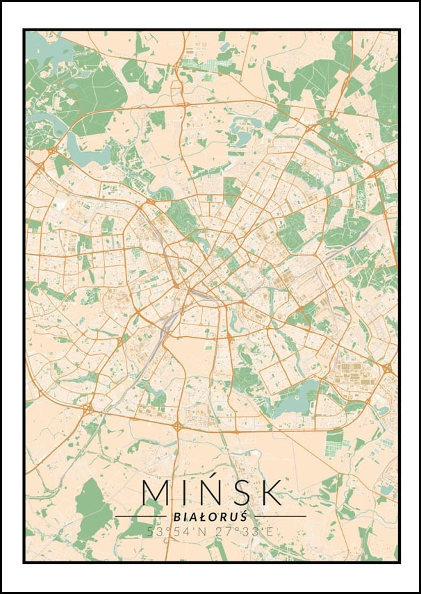 Image of Mińsk mapa kolorowa - plakat Wymiar do wyboru: 40x60 cm
