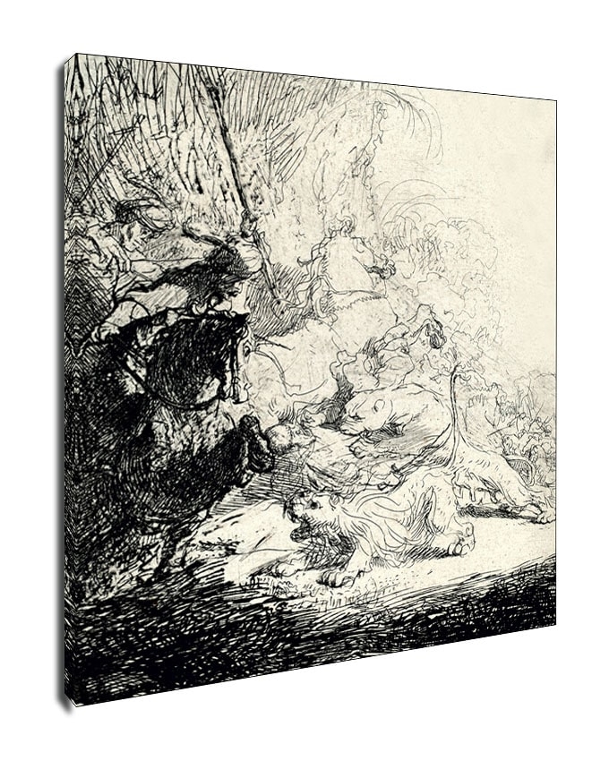 Image of The Small Lion Hunt (with Two Lions), Rembrandt - obraz na płótnie Wymiar do wyboru: 30x40 cm