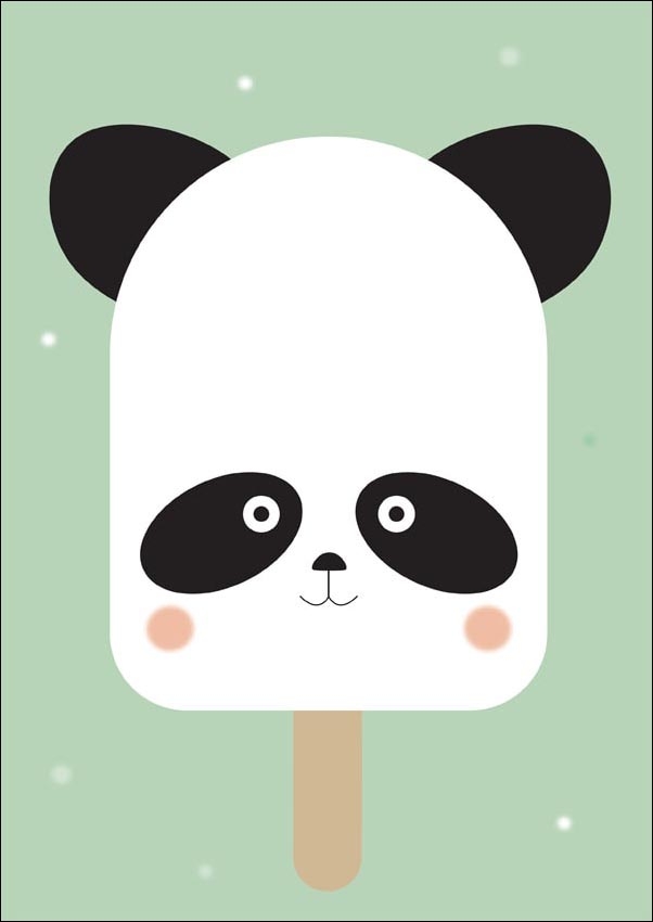 Image of Wesołe lody panda na miętowym tle - plakat Wymiar do wyboru: 20x30 cm
