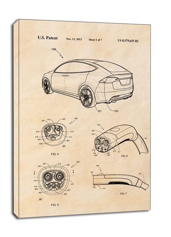 Image of Patent, Pojazd Elektryczny 2013 sepia - obraz na płótnie Wymiar do wyboru: 40x60 cm