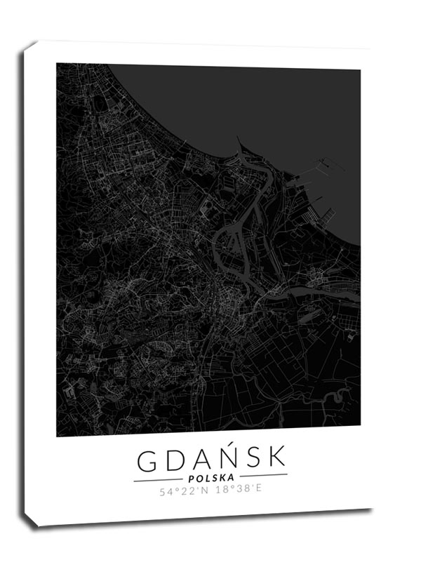 Image of Gdańsk mapa czarna - obraz na płótnie Wymiar do wyboru: 90x120 cm