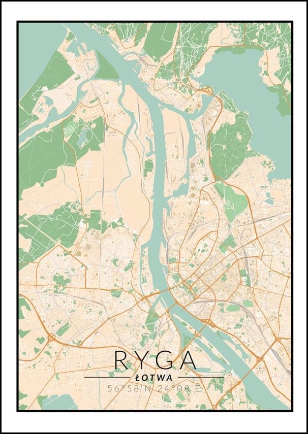 Image of Ryga mapa kolorowa - plakat Wymiar do wyboru: 21x29,7 cm