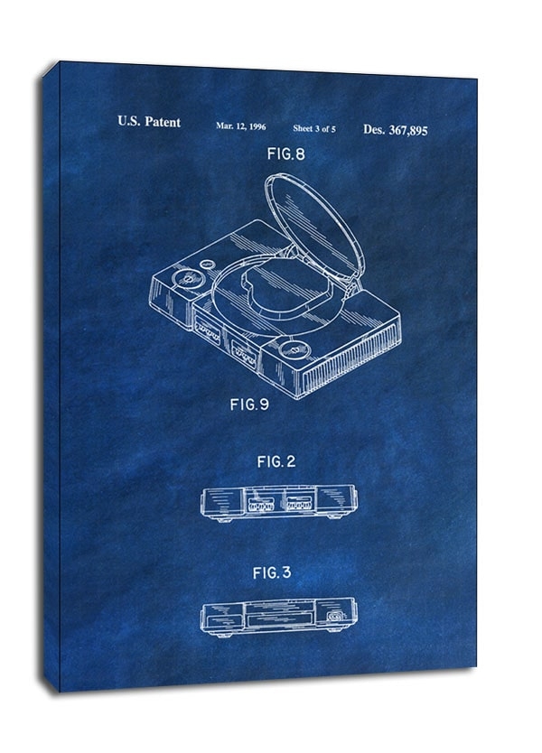 Image of Patent, Konsola PlayStation 1996 Niebieski - obraz na płótnie Wymiar do wyboru: 60x80 cm