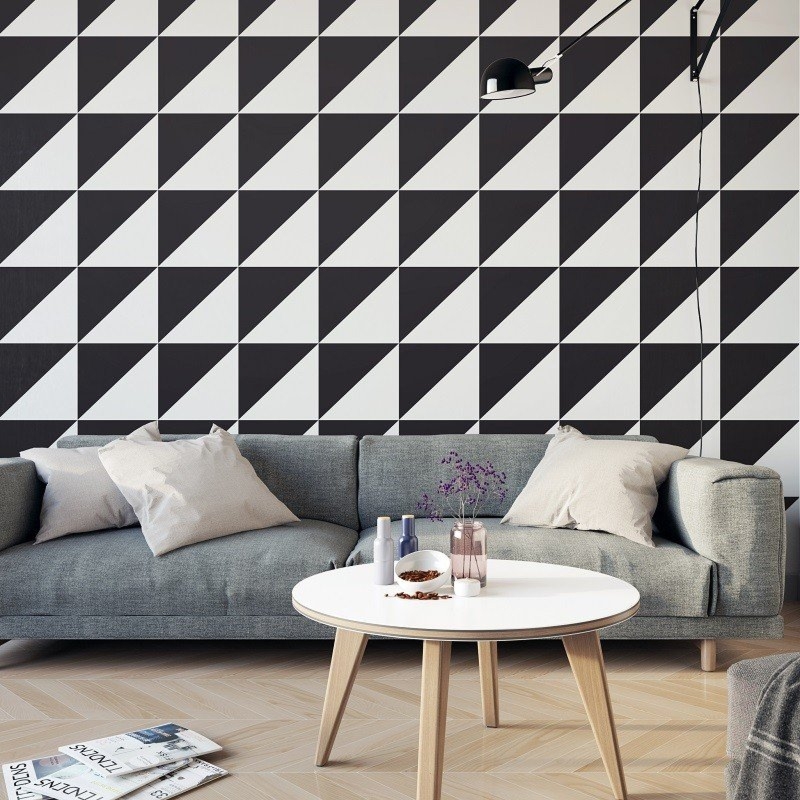 Trójkąty black & white - tapeta designerska , rodzaj - tapeta flizelinowa