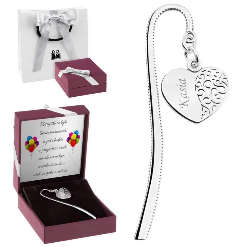 Zakładka do książki - srebrne serce z ażurową połówką / Grawer / Prezent na walentynki