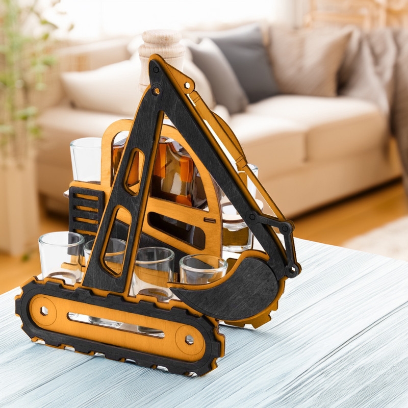 Komplet 7-częściowy Karafka i kieliszki Koparka z Grawerem