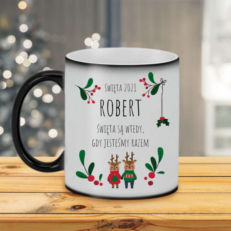 Kubek magiczny na Święta ze zdjęciem w wianku / prezent na Święta, Mikołajki / matowy