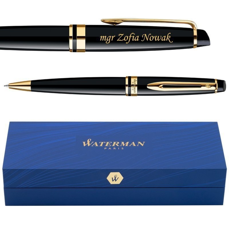 Długopis Waterman Expert Czarny GT z grawerem w etui prezentowym