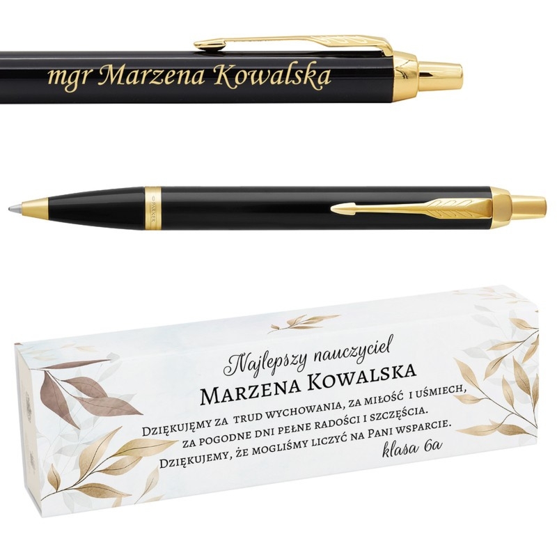Długopis Parker IM Czarny GT dla nauczyciela z grawerem i owijką