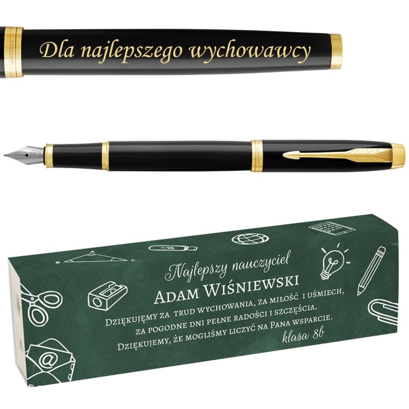 Pióro wieczne dla nauczyciela Parker IM Czarny GT z grawerem i owijką