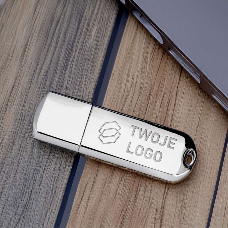 Pendrive chrom 32 GB / Gadżety reklamowe / Twoje logo / Pamięć USB 3.0 prezent z Grawerem