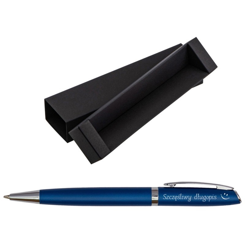 Niebieski długopis aluminiowy z grawerem laserowym w pudełku