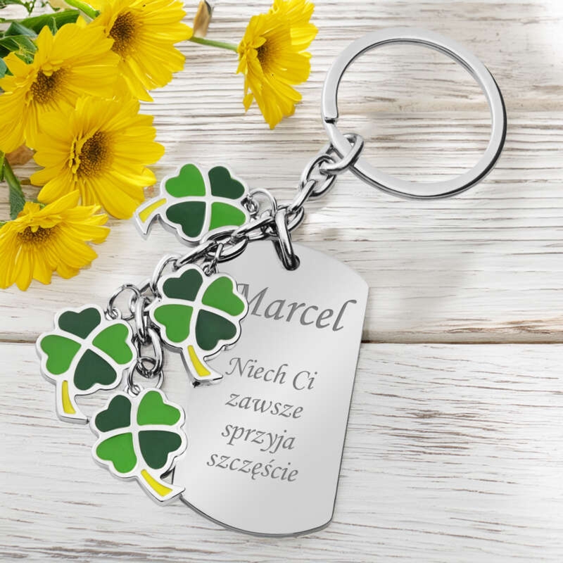 Brelok breloczek do kluczy Koniczynki i Nieśmiertelnik Grawer