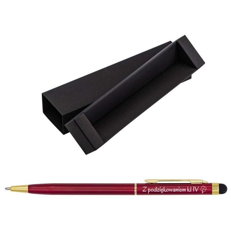 Długopis Touch Tip Gold bordowy ze złotymi elementami z grawerem