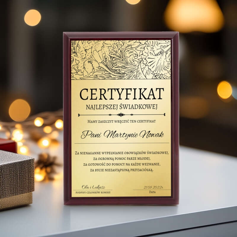 Ślubne podziękowania dla świadków – panel z tabliczką i dedykacją