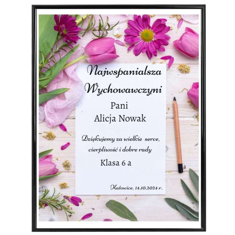 Plakat w ramce Najwspanialsza Wychowawczyni / Prezent dla nauczyciela