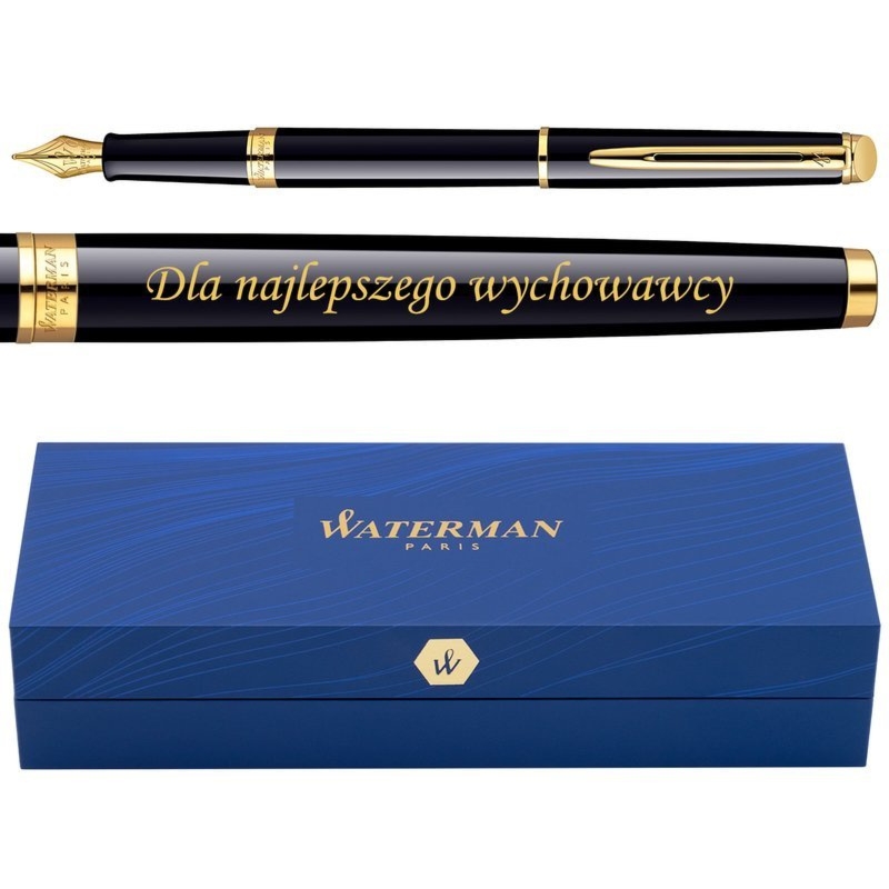 Pióro wieczne Waterman Hemisphere stalowy czarny GT z grawerem w etui