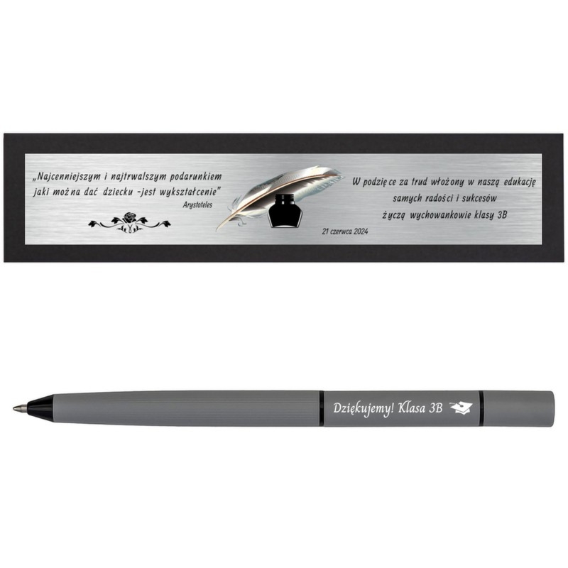 Szary matowy długopis i ołówek 2w1 z grawerem i tabliczką w pudełku