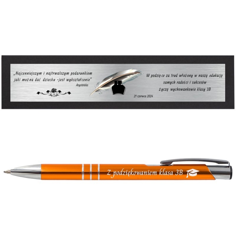 Prezent dla nauczyciela: pomarańczowy długopis z grawerem